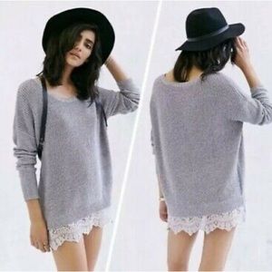 Urban Outfitters Cotton Gray Lace Hem Sweater